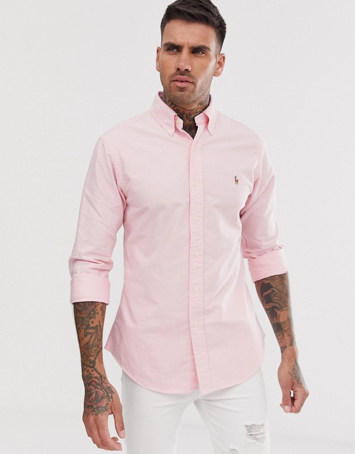 Post-impressionism climax equilibrium Polo Ralph Lauren player logo slim fit oxford shirt button-down in pink -  ShopStyle