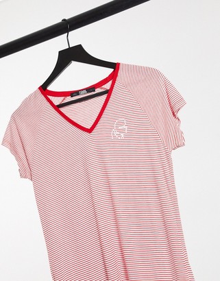 Karl Lagerfeld Paris Head v-neck t-shirt in red