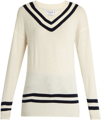 Frame Varsity V-neck wool and cashmere-blend sweater