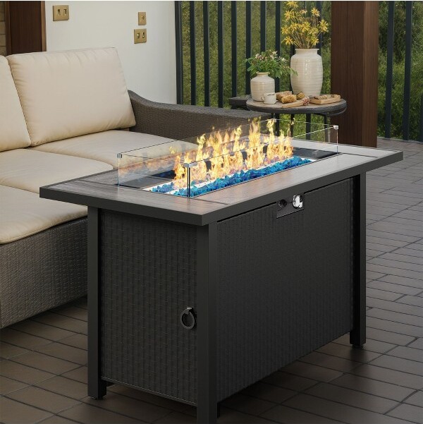 CelebalconyPropaneFirePitTable45''OutdoorGasFirePitforPatio50000BTUwithLavaRocksWaterproofCoverandLidforGardenPatio(Black)