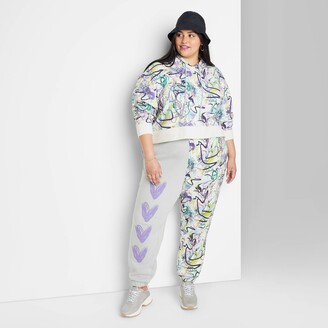 Wild Fable Women's Plus Size High-Rise Fleece Sweatpants Almond/Gray  Graffiti 2X - ShopStyle
