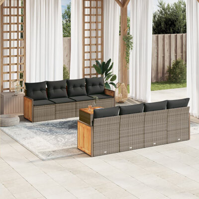 VidaXL 9 Piece Patio Sofa Set With Cushions Gray Poly Rattan