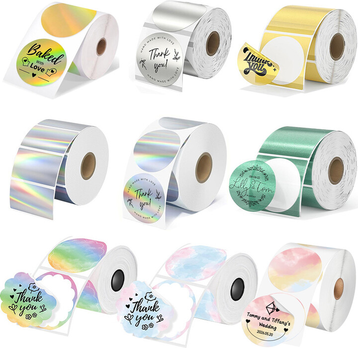 MrLabel FOR Phomemo 241BT 246S D520 50mm LABEL Holographic Silver Laser Gold Gradient Thanks Card Sticker for LOGO Barcode Birthday