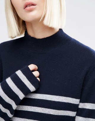 ASOS 100% Cashmere Funnel Neck Sweater In Stripe