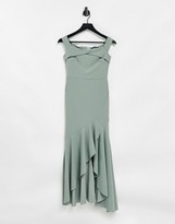 Thumbnail for your product : Little Mistress bardot fishtail bridesmaid dress in sage green