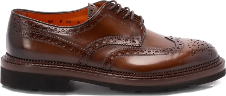 Santoni Lace-Up Brogue-Detail Derby Shoes