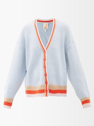 JoosTricot Smiley Stripe-trim Knitted Cardigan - Blue