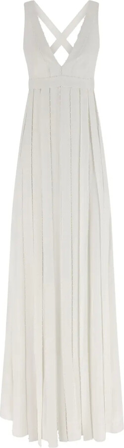 Giovanni Bedin Pearl-Embellished Pleated Maxi Dress