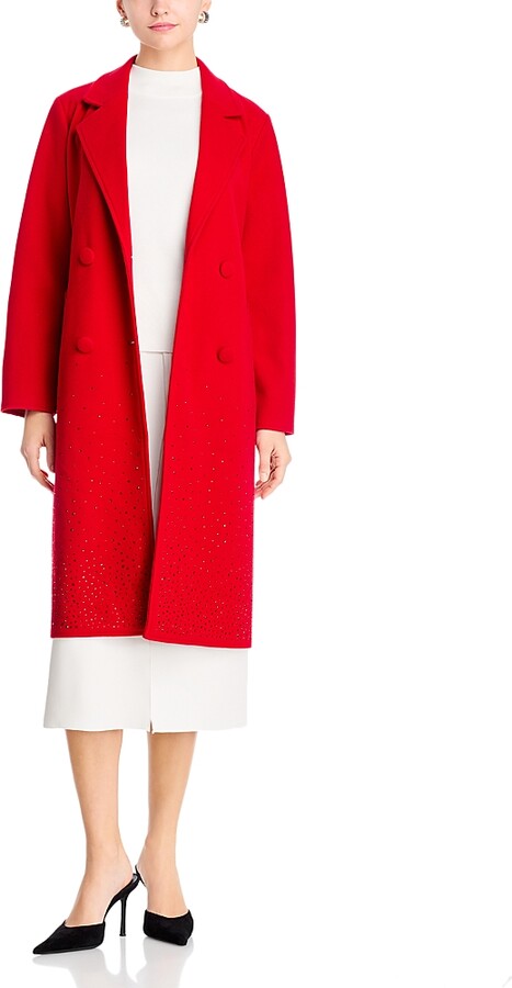 T Tahari Embellished Double Breasted Coat