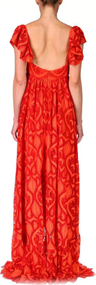 Badgley Mischka Red Orange Lace Gown