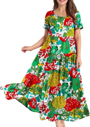 Dresses for Women Casual Summer New Bohemian Print Floral Pocket 