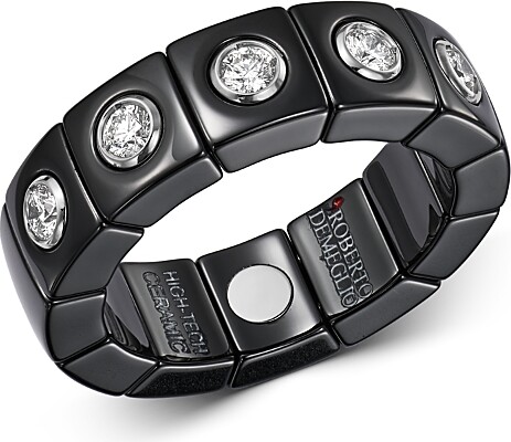 Roberto Demeglio 18K White Gold & Black Ceramic Scacco Stretch Ring with Diamonds