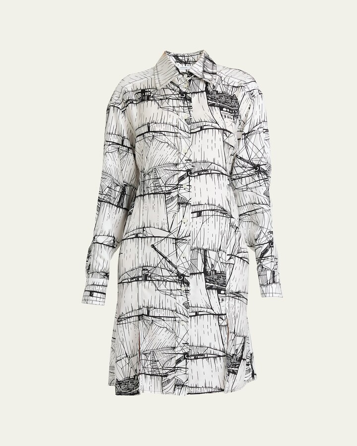 Ferragamo Nautical Printed Silk Shirtdress