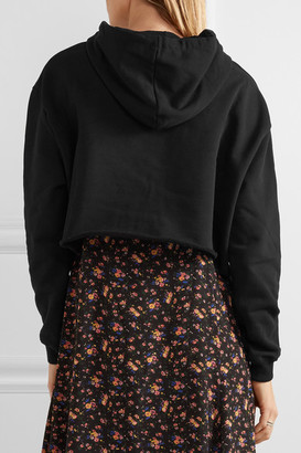 MSGM Cropped Printed Cotton-terry Hooded Top - Black