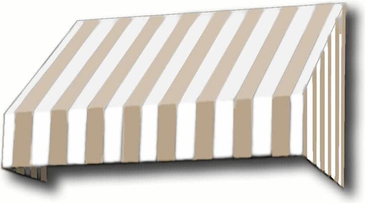 8.38 ft. New Yorker Fixed Awning 100.5 in. W x 18 in. H x 36 in. D Acrylic Fabric in Linen/White Stripe