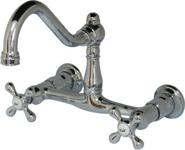 Kingston Brass Wall Mounted Bathroom Faucet with Double Metal Cross Handles