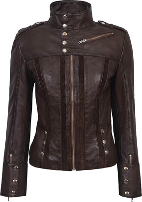 Smart Range Ladies 4520 Brown Slim Fit Suede Sheep Biker Napa Genuine Soft Leather Jacket (18)