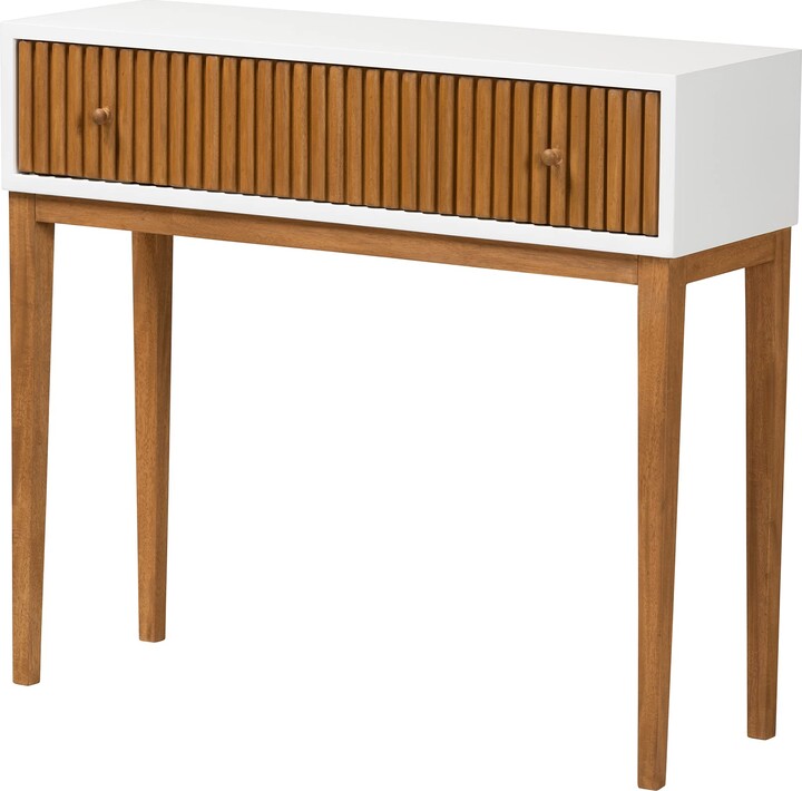 bali & pari Odile Mid-Century Modern Honey Brown Finished Bayur Wood Console Table with Fluted-Designed Drawer