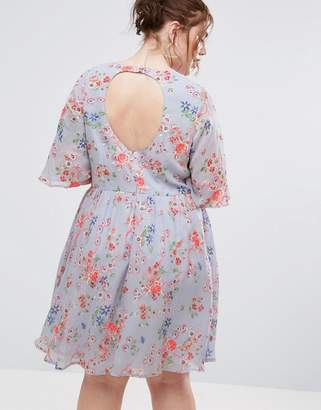 ASOS Curve Premium Pretty Skater Mini Dress With Sheer Fluro Floral Embroidery