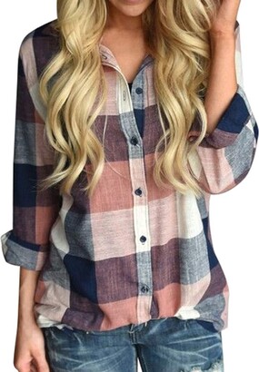Lazzboy Women Lazzboy Shirt Tops Womens Colourful Checked Tartan Long  Sleeve Button Size 8-22 Oversized Ladies Loose Blouse Plus Size(XL(14) -  ShopStyle