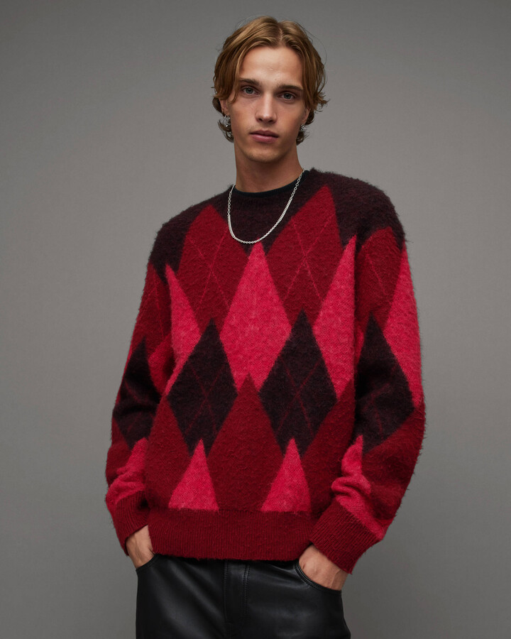 AllSaints Harley Brushed Argyle Crew Neck Jumper ShopStyle