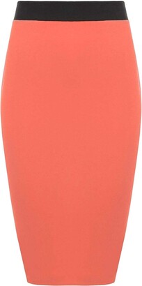 Purple Hanger Womens Pencil Stretch Tube Wiggle Ladies Contrast Elasticated Waistband Fit Bodycon Plain Office Midi Skirt Red Size 16 - 18 (L/XL)