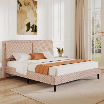 Latitude Run Simple Modern Plush Upholstered Platform Bed with Comfortable Backrest Soft & Cozy