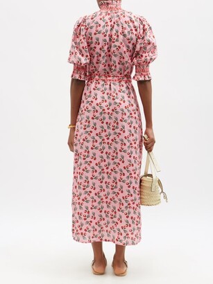 MUZUNGU SISTERS Alexia Smocked Cherry-print Linen Dress - Pink Print
