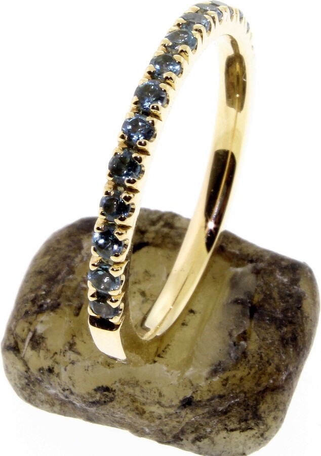 Half Eternity London Blue Topaz Wedding Band Or Stacking Rings, Comfort Fit, U Pave Setting, 14 K. White, Yellow, Rose Gold Handmade in U.s