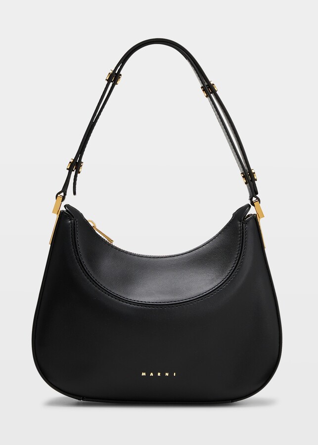 Black Marni Leather Handbag in Black_powder Womens Bags Hobo bags and purses 