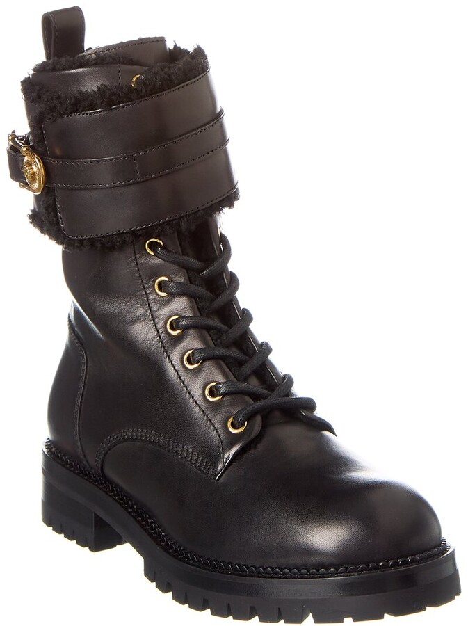 Versace Safety Pin Leather & Shearling Boot ShopStyle