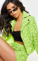 Thumbnail for your product : PrettyLittleThing Neon Lime Faux Leather Snake Print Biker Jacket