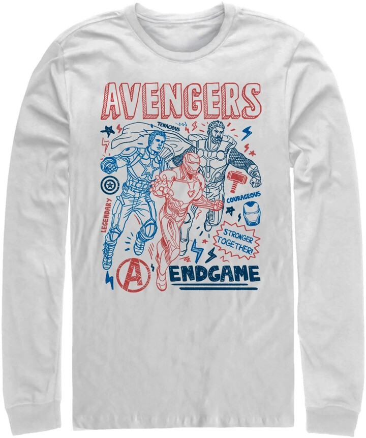 Marvel Men S Avengers Endgame Stronger Together Doodle Sketch Long Sleeve T Shirt Shopstyle