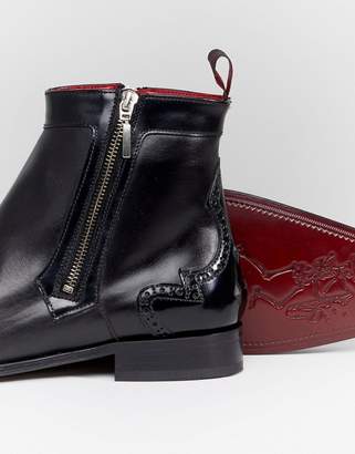 Jeffery West Scarface Brogue Zip Boots In Black Leather