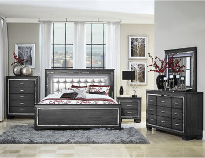 Latitude Run Chic Bedroom Nightstand With 2 Drawers Led Lighting & Faux Crystals For Glamour Elegant 2 And In Gray Finish Use