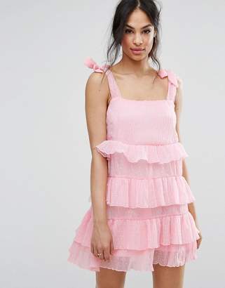 Missguided Tie Shoulder Tiered Ruffle Dress