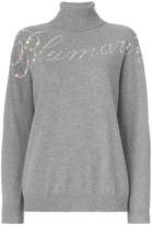 Thumbnail for your product : Blumarine embellished slogan front turtleneck sweater
