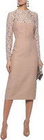 Thumbnail for your product : Valentino Two-tone Corded Lace-paneled Wool And Silk-blend Midi Dress