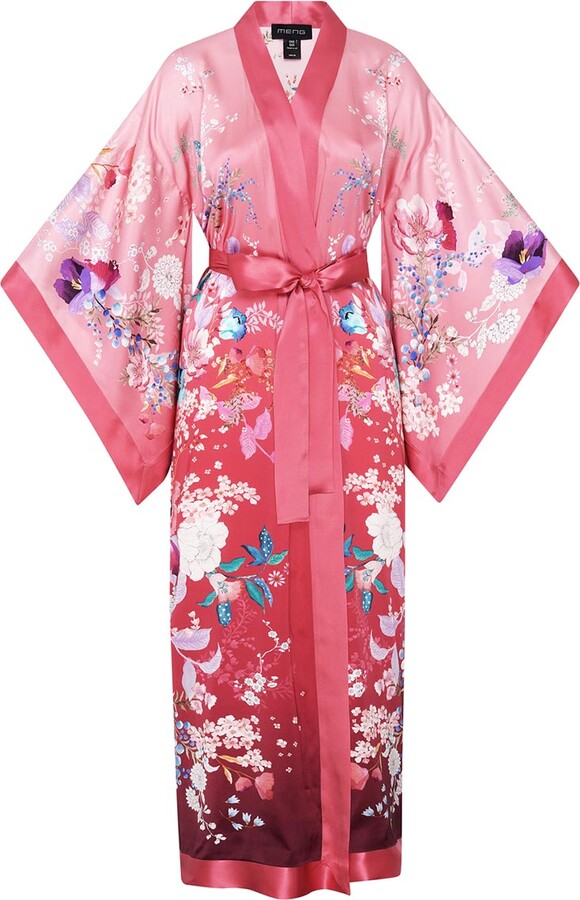 MENG Vermillion Red Ombre Silk Satin Kimono