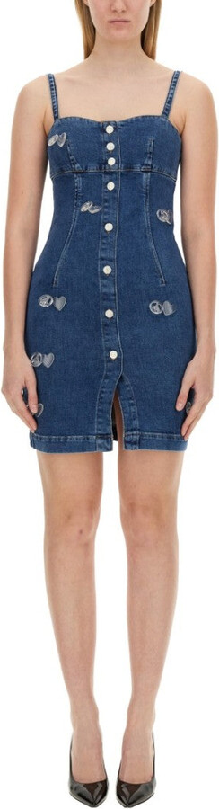 Fitted Denim Mini Dress With Sweetheart Neckline