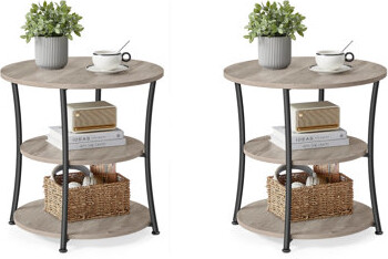 17 Stories Round End Table With 3-Tier Storage Shelves