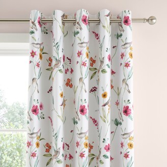 Country Bird Pink Blackout Eyelet Curtains Blue/Pink/White, 46% OFF