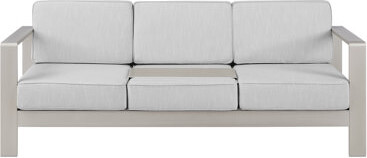 Linon Karah 3-Seater Aluminum Outdoor Sofa with Cushions and Removable Tray