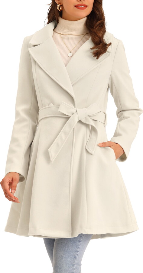 Unique Bargains Women’s Elegant Overcoat Shawl Collar Single Belted Long Outerwear Coats L Light Apricot