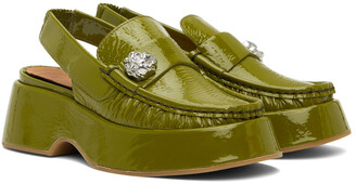 Ganni Green Retro Slingback Platform Loafers