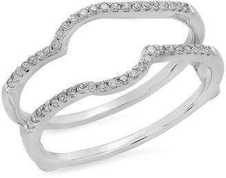 DazzlingRock Collection 0.20 Carat (ctw) 10K White Gold Round Diamond Wedding Enhancer Guard Double Ring 1/5 CT (Size 9.5)
