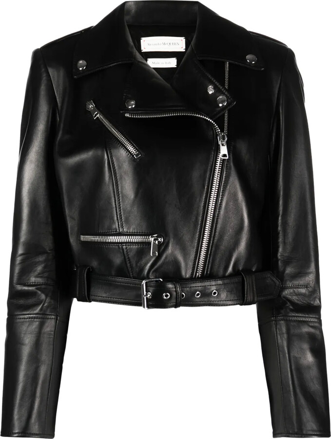 Alexander McQueen Cropped Leather Biker Jacket