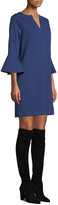 Thumbnail for your product : Joan Vass Slit-Neck 3/4 Bell Sleeve A-Line Crepe Dress