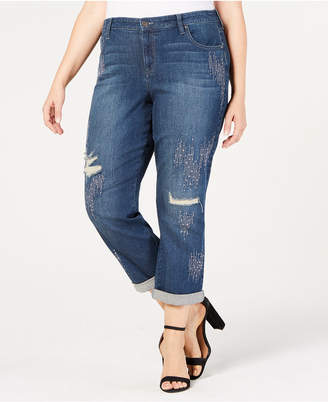 Style&Co. Style & Co Plus Size Embellished Distressed Boyfriend-Fit Jeans