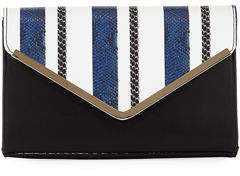 Neiman Marcus Snake-Print Striped Clutch Bag